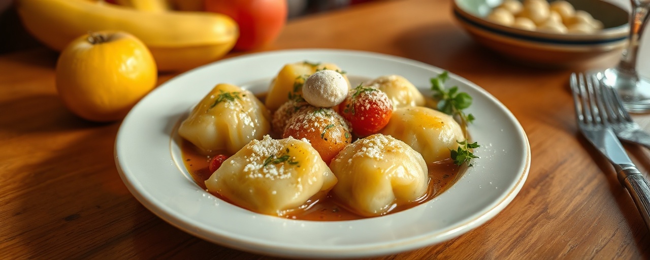 Parowane Kopytka z Plantanem i Jabłkowym Sosem (Steamed Plantain Dumplings with Apple Sauce)