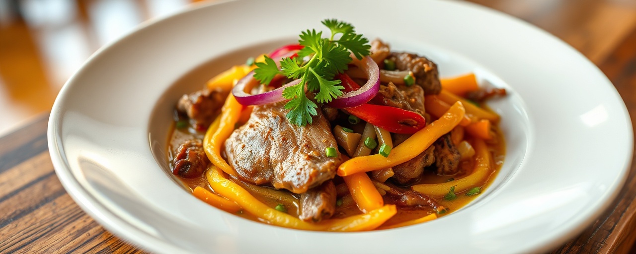 Pato Saltado con Salsa de Ají Amarillo y Galangal