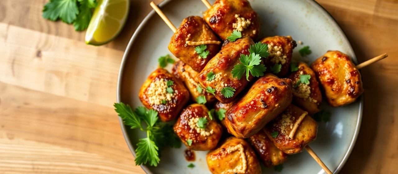 Peruvian Aji Panca and Tahini Chicken Skewers