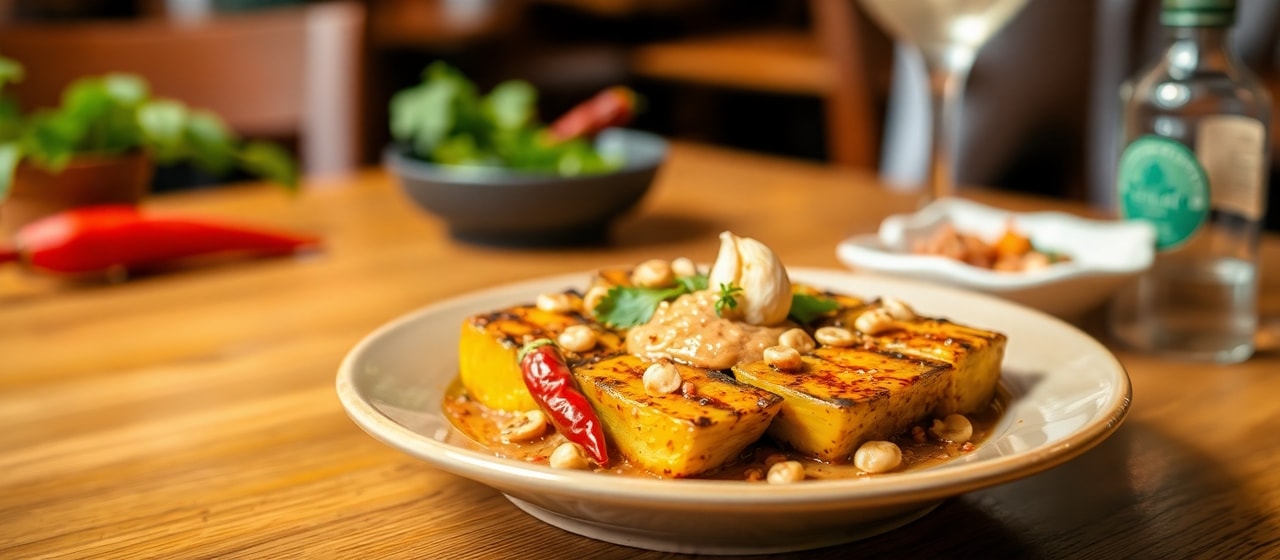 Pisang Bakar Bumbu Rujak (Grilled Plantains with Spicy Peanut Dressing)