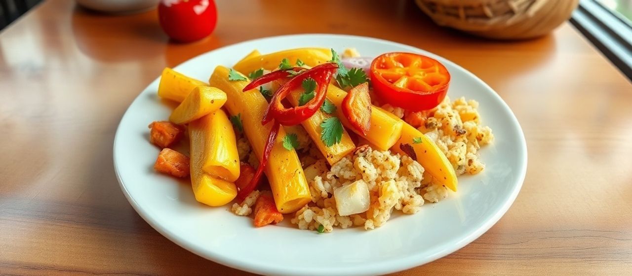 Plátano y Yucca Asados con Ají Harissa