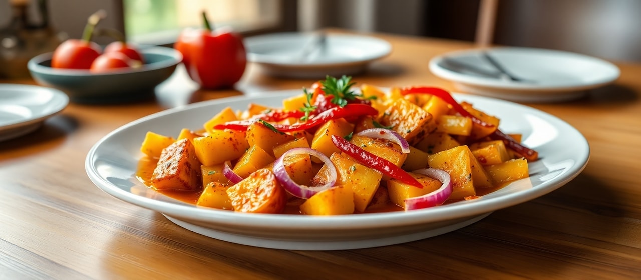 Plátano y Yucca Asados con Ají Harissa