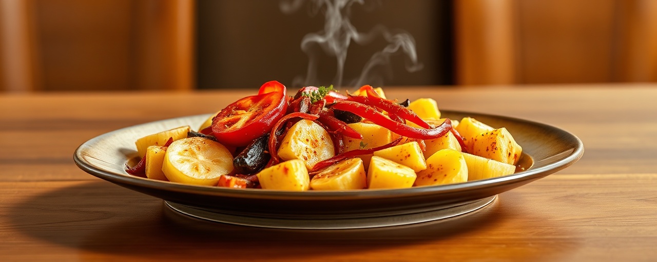 Plátano y Yucca Asados con Ají Harissa