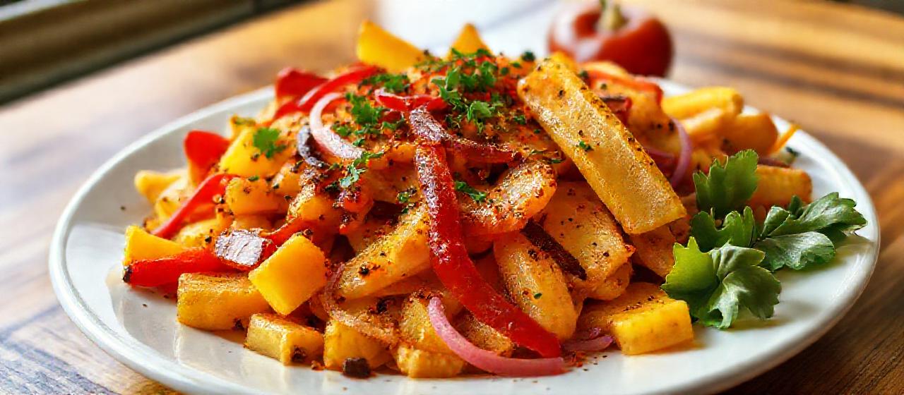 Plátano y Yucca Asados con Ají Harissa
