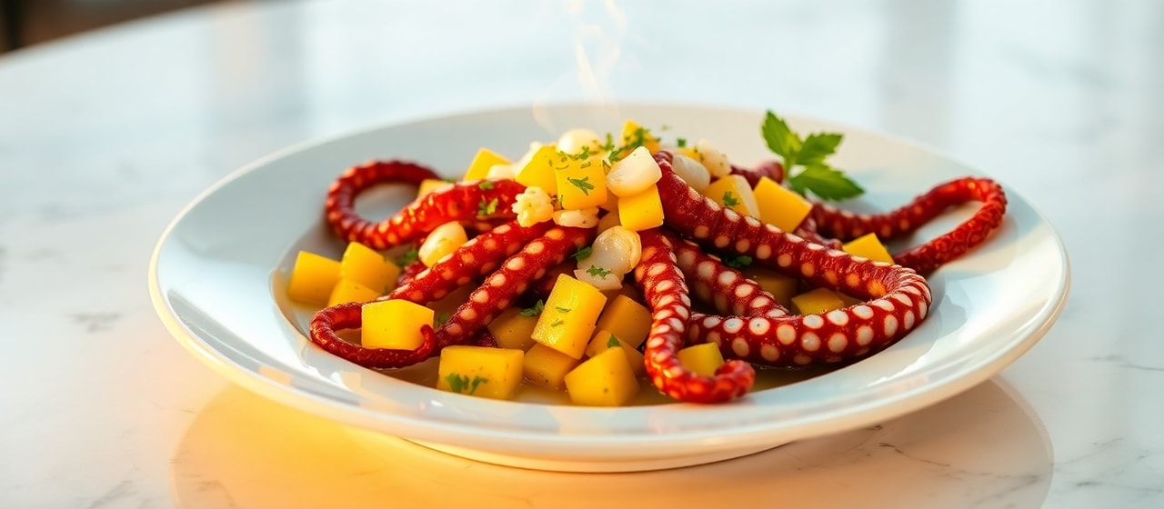 Poached Caribbean Octopus and Mango Salad
