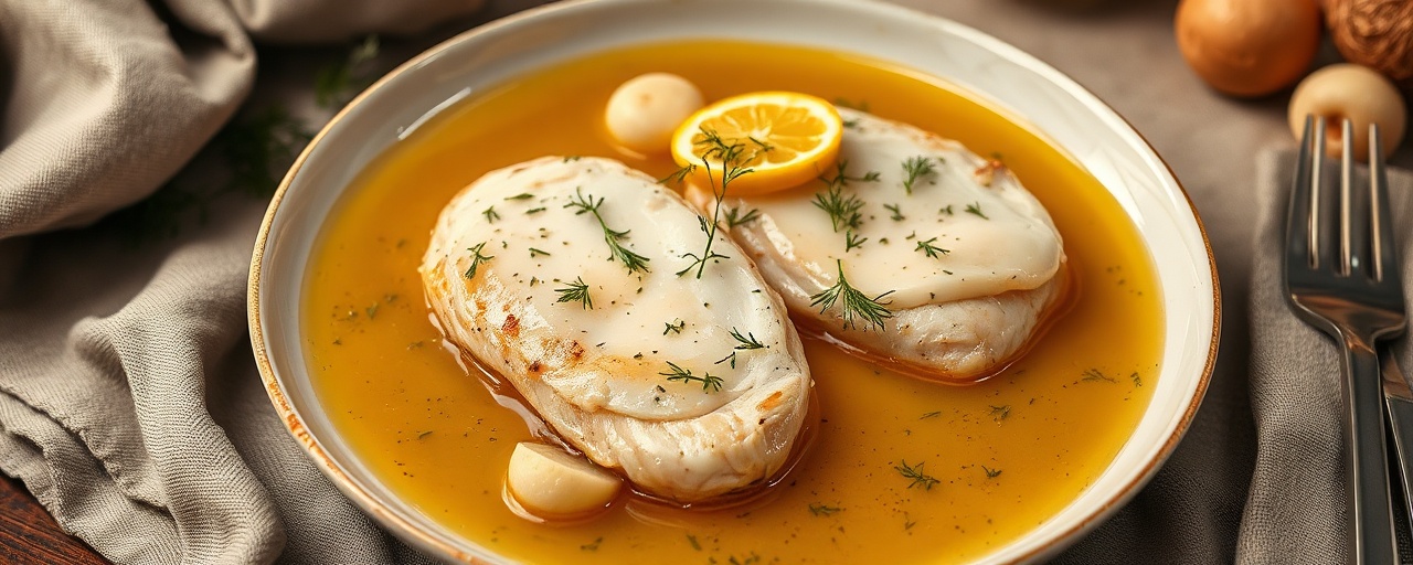 Poached Chicken Breast with Preserved Lemon Dill Sauce and Potato Dumplings