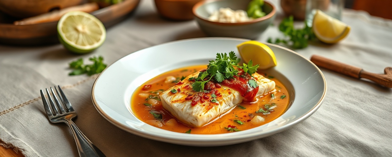 Poached Cod with Chipotle-Tahini Adobo and Esquites