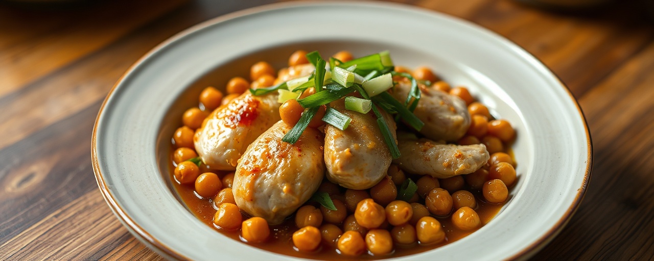 Poached Ginger-Scallion Chicken with Sichuan Peppercorn Chickpeas