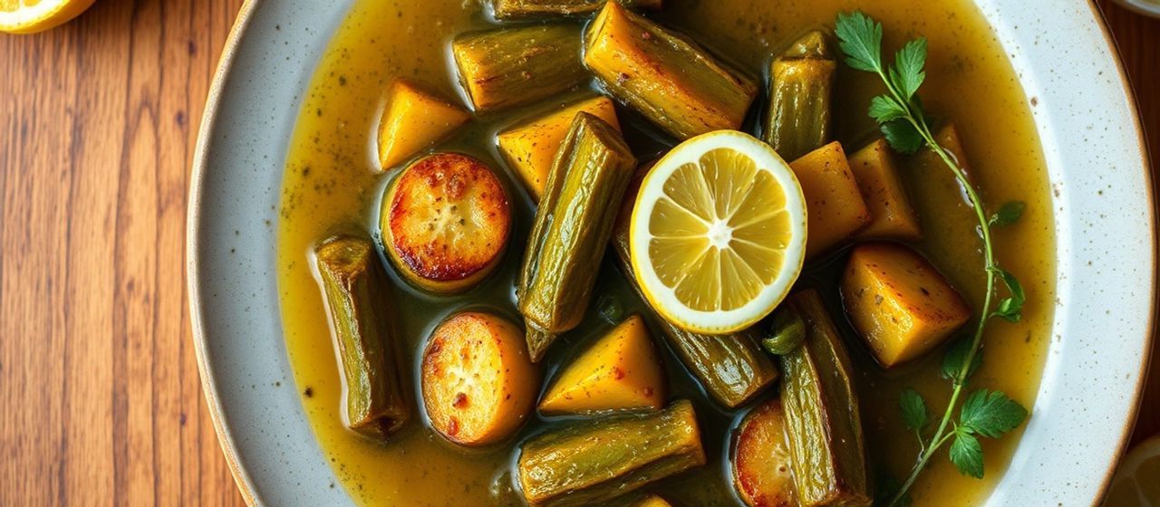 Poached Green Plantain with Mediterranean Lemon-Herb Broth