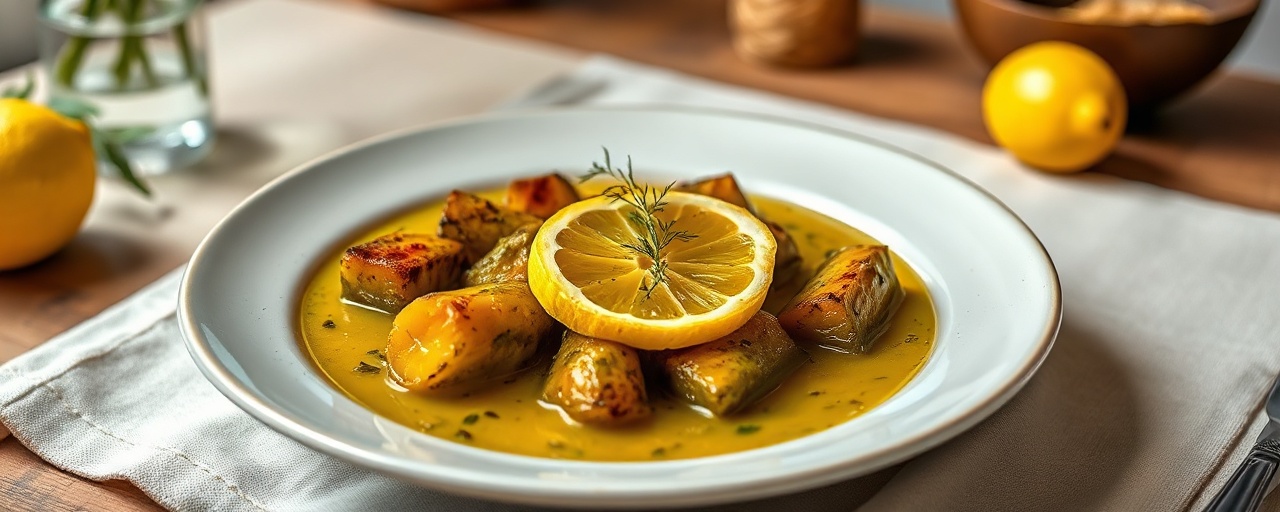 Poached Green Plantain with Mediterranean Lemon-Herb Broth