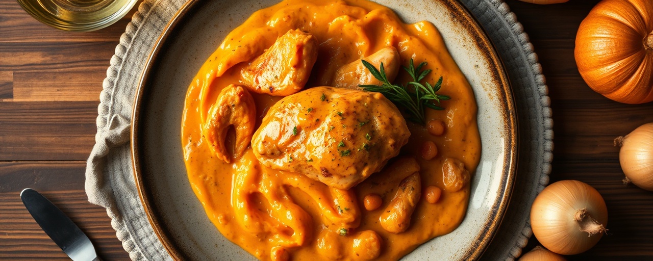 Poached Hungarian Sweet Potato Galuska with Creamy Paprika Chicken