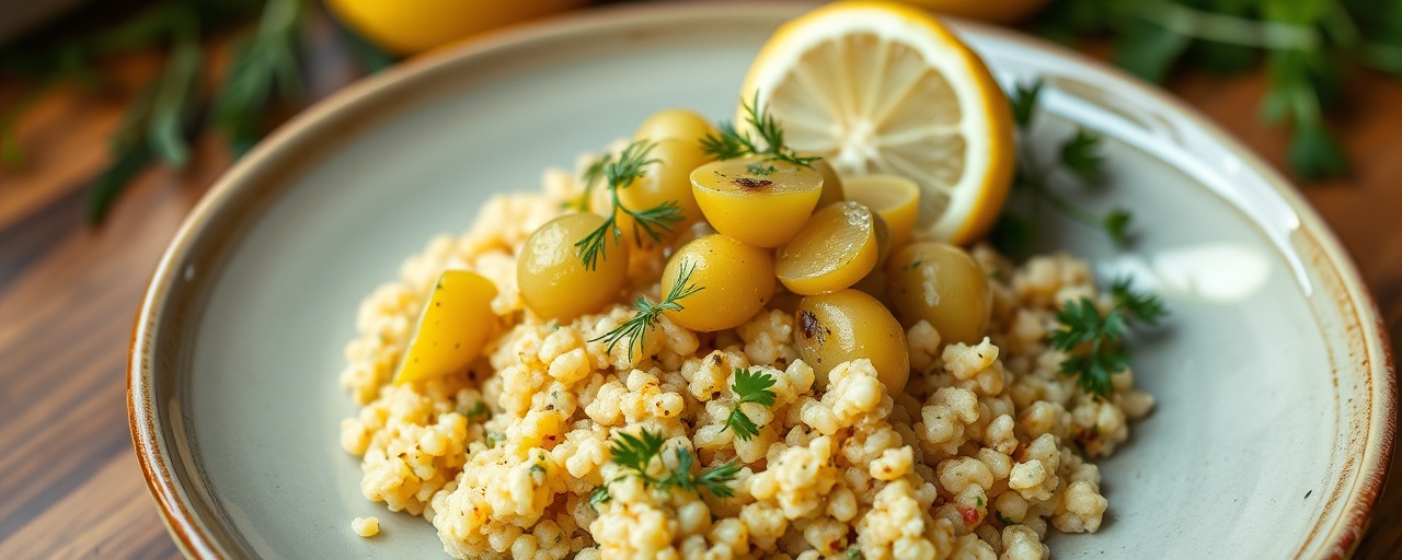 Poached Jackfruit with Lemon-Herb Couscous