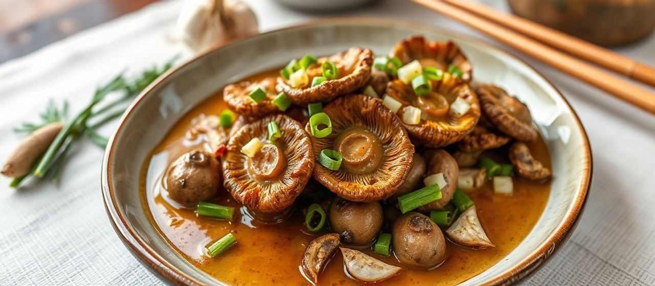 Poached King Oyster Mushroom with Ginger-Scallion Sauce
