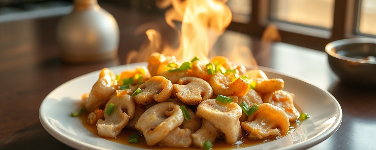 Poached King Oyster Mushroom with Ginger-Scallion Sauce