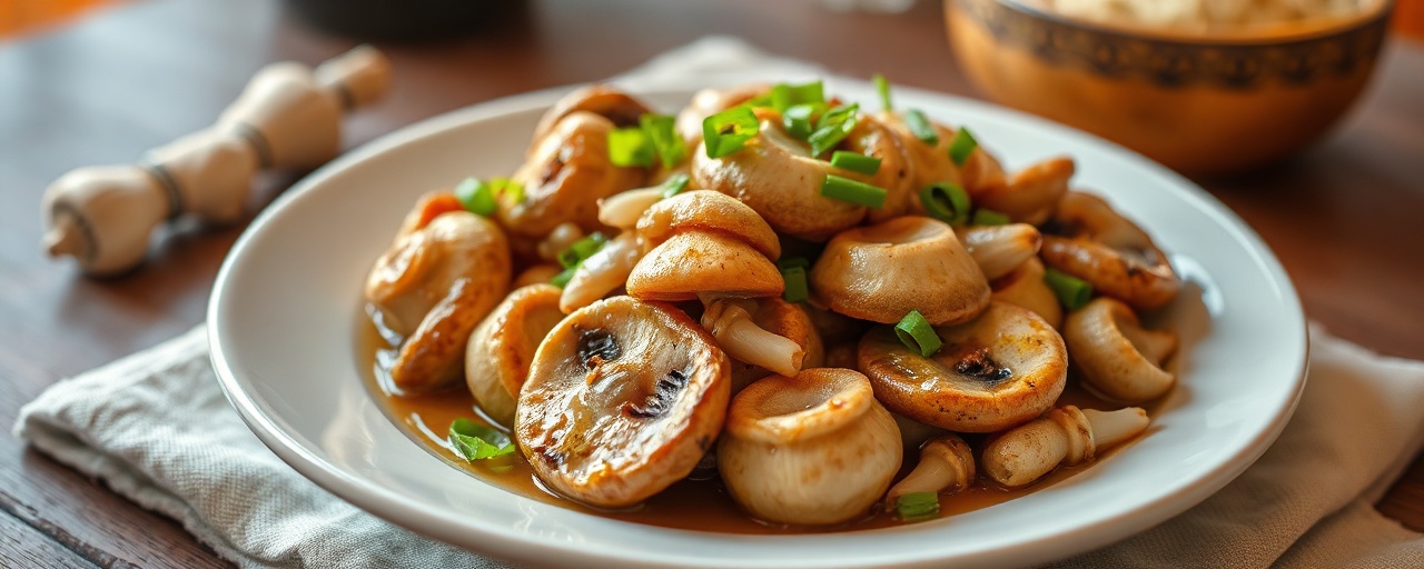 Poached King Oyster Mushroom with Ginger-Scallion Sauce
