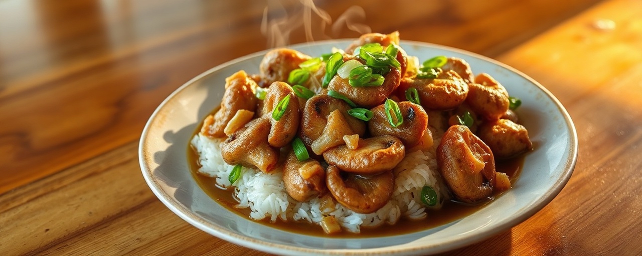 Poached King Oyster Mushroom with Ginger-Scallion Sauce