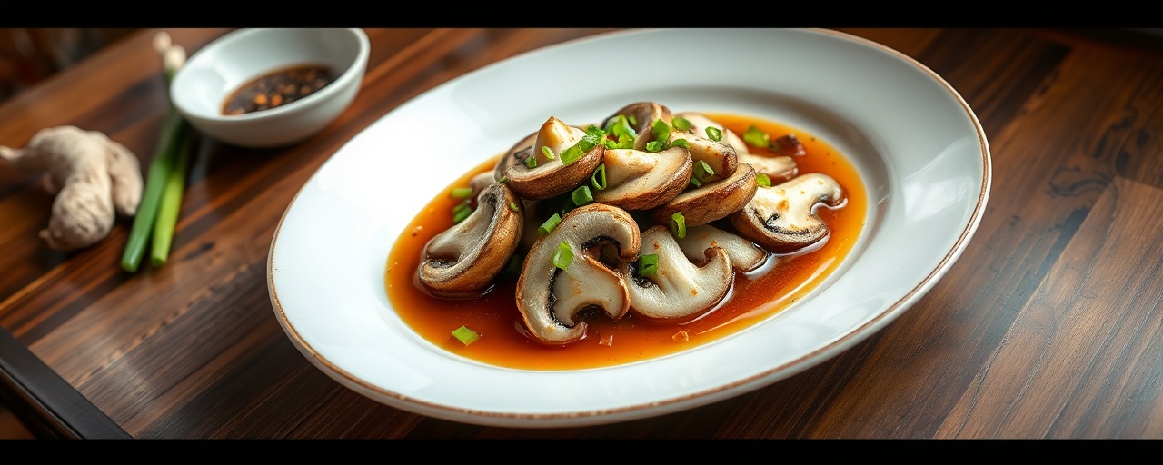 Poached King Oyster Mushroom with Ginger-Scallion Sauce