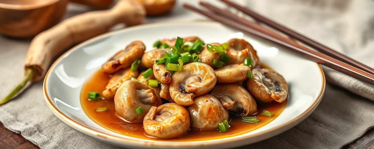 Poached King Oyster Mushroom with Ginger-Scallion Sauce
