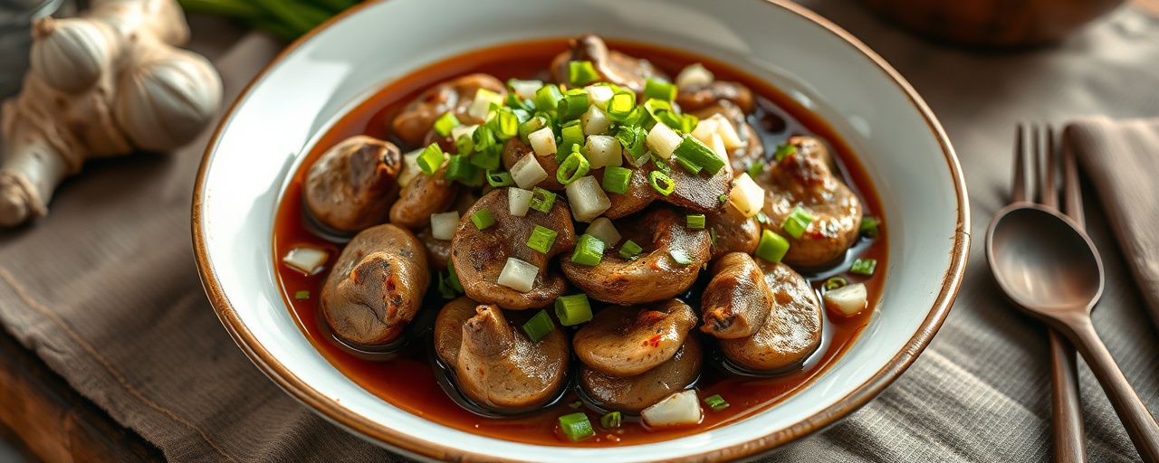 Poached King Oyster Mushroom with Ginger-Scallion Sauce