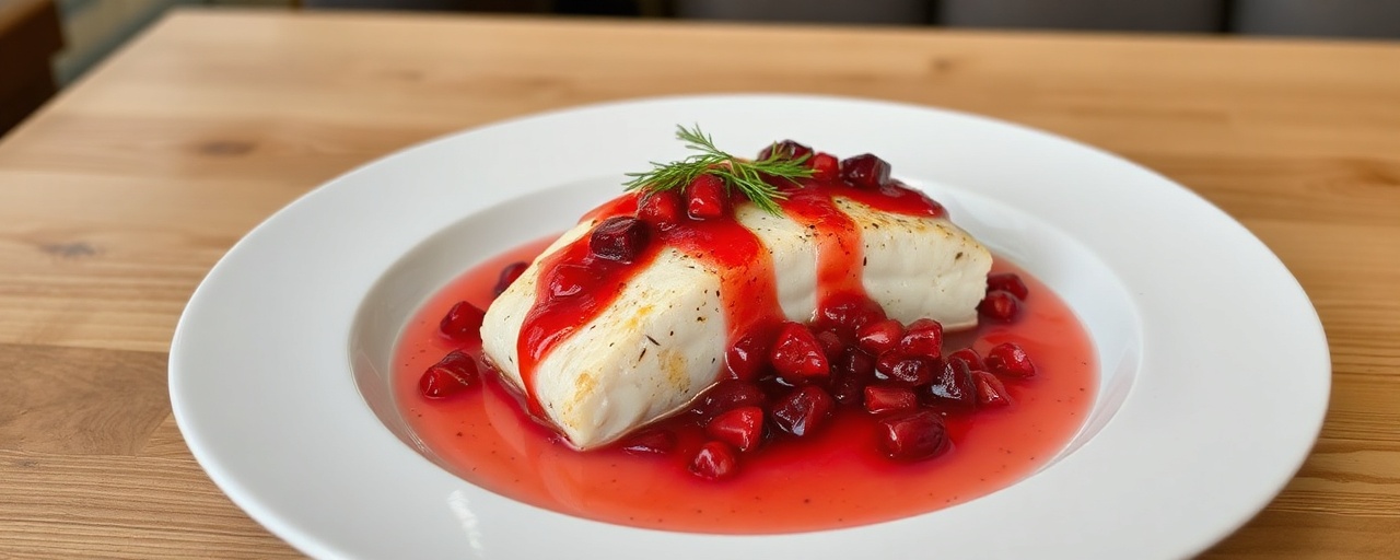 Poached Nordic Cod with Pomegranate-Lingonberry Glaze