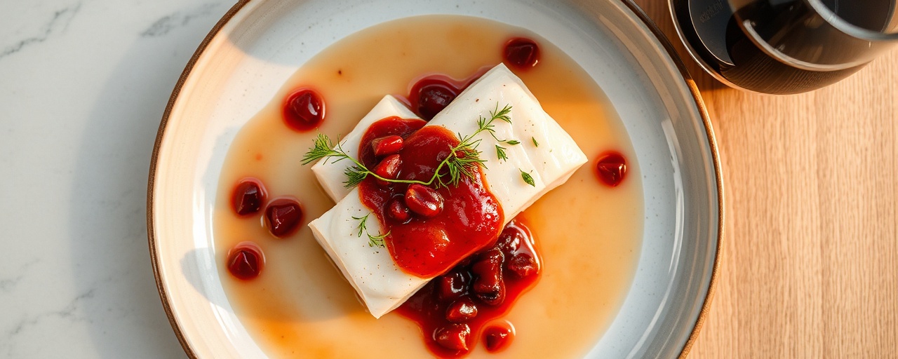 Poached Nordic Cod with Pomegranate-Lingonberry Glaze