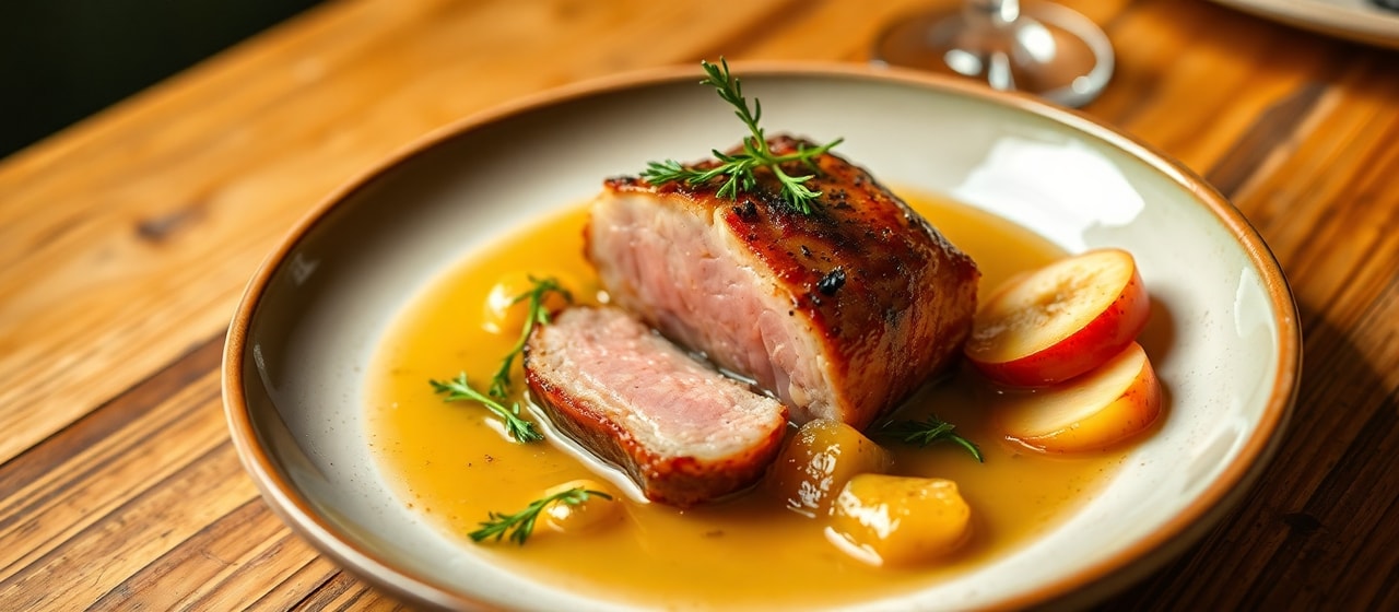 Poached Pork Belly with Juniper and Apple