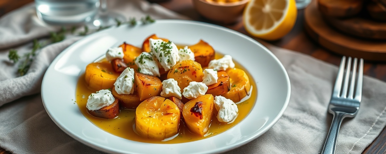 Poached Savory Plantains with Lemon-Oregano Feta (Maganaki Vrasto me Feta kai Rigani-Lemon)