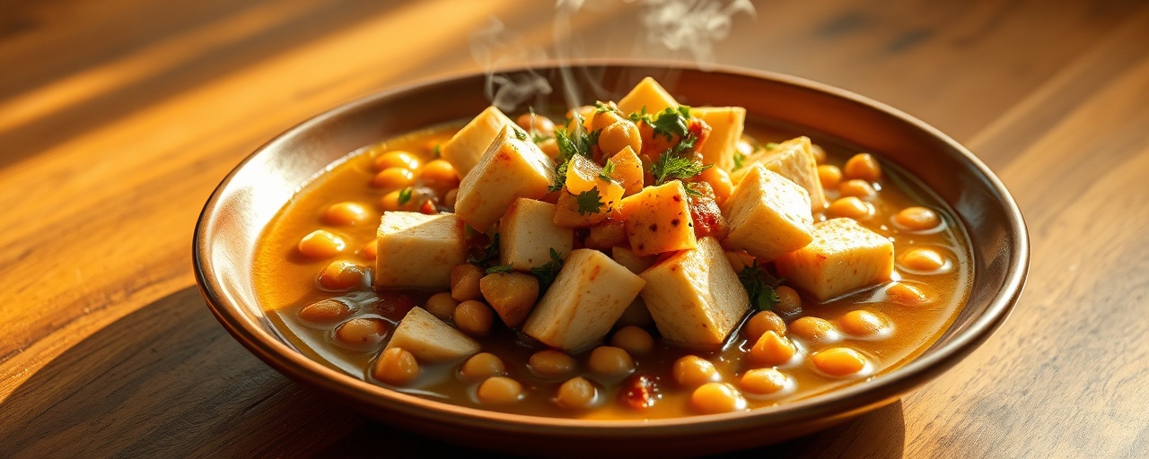 Poached Tofu and Chickpea Mediterranean Tagine