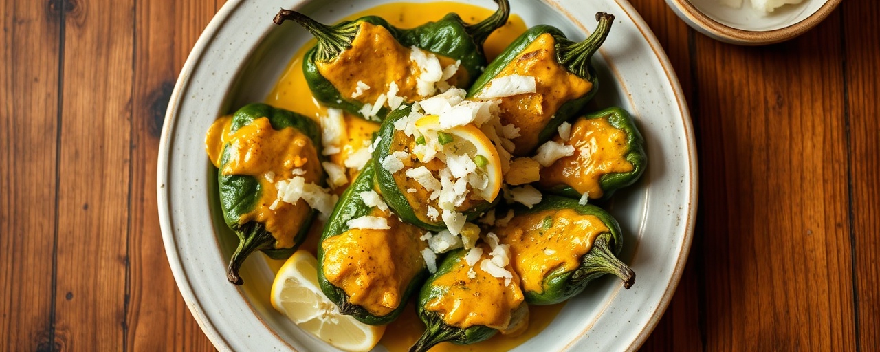 Poblano Rellenos con Elote y Limón Conservado