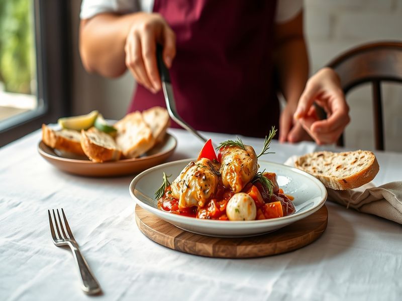 Pollo al Pomodoro e Rosmarino con Pane Croccante