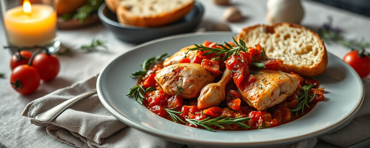 Pollo al Pomodoro e Rosmarino con Pane Croccante