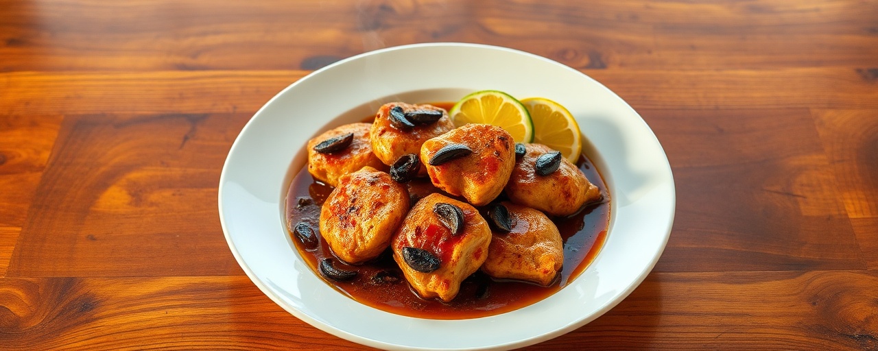 Pollo Asado con Mojo de Ajo Negro y Patacones