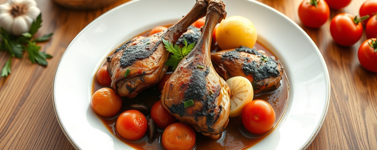 Pollo Braseado con Ajo Negro y Panela