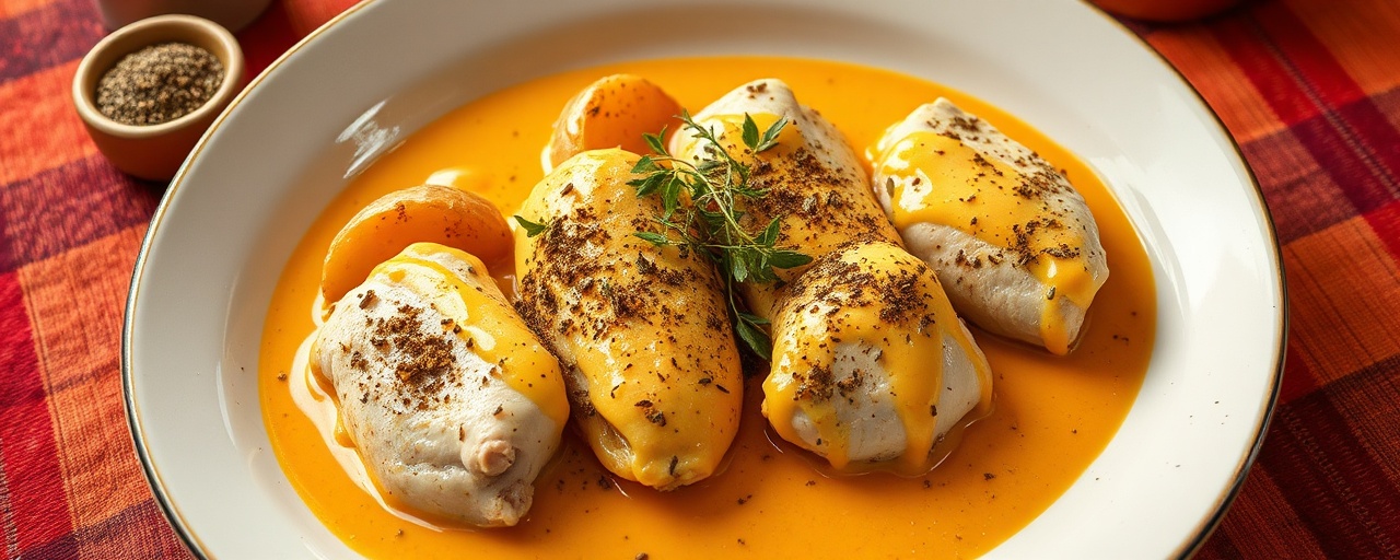 Pollo con Crema de Ají Amarillo y Papas Andinas Salteadas