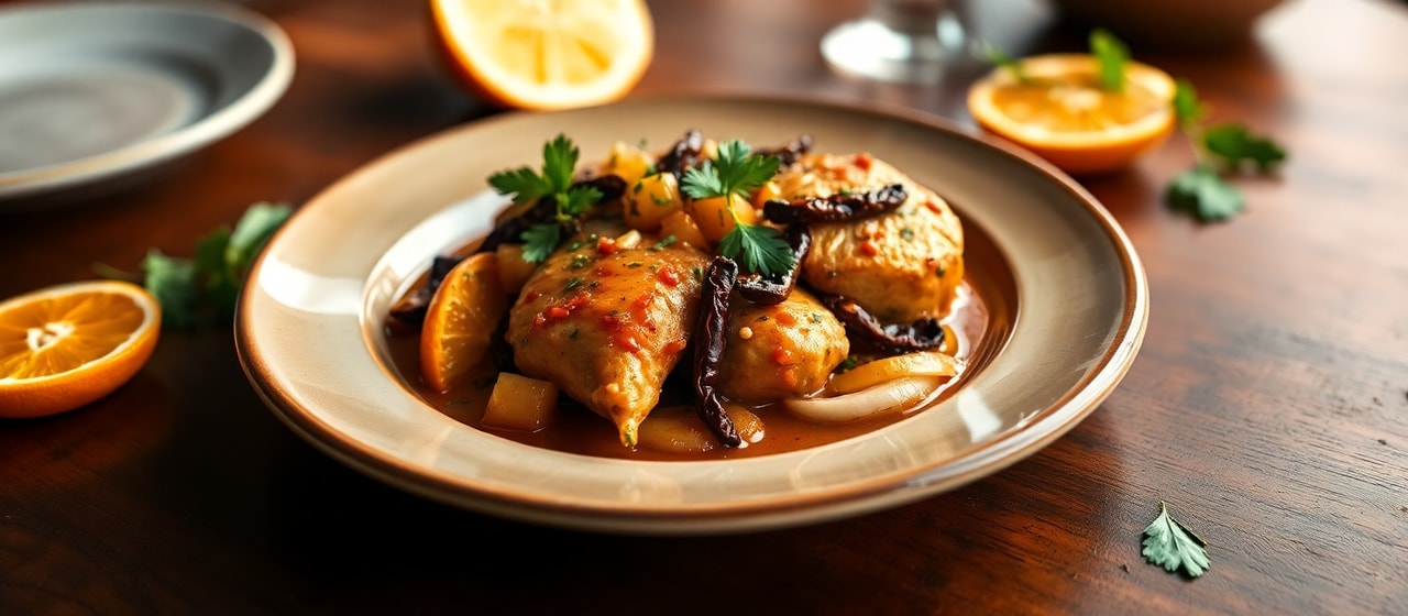 Pollo en Salsa de Chile Ancho y Naranja