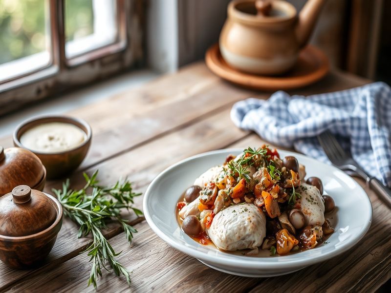 Pollo Rustico con Funghi, Peperoni e Rosmarino