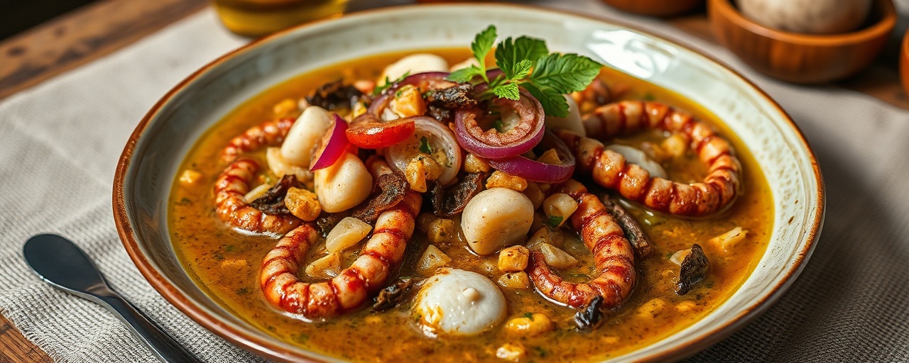 Polvo Defumado com Moqueca de Banana da Terra