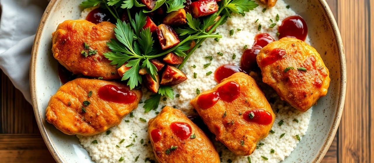 Pomegranate-Glazed Flash-Fried Chicken with Walnut-Herb Paste