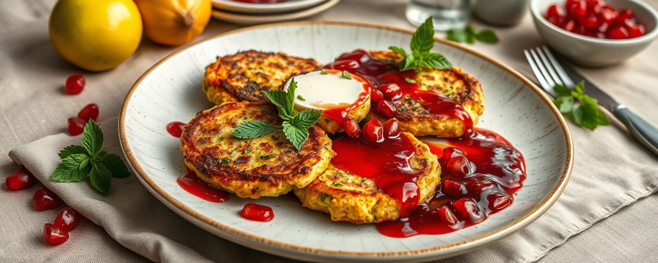 Pomegranate-Glazed Halloumi and Zucchini Fritters
