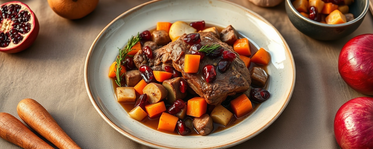 Pomegranate-Kissed Braised Scottish Lamb with Root Vegetables