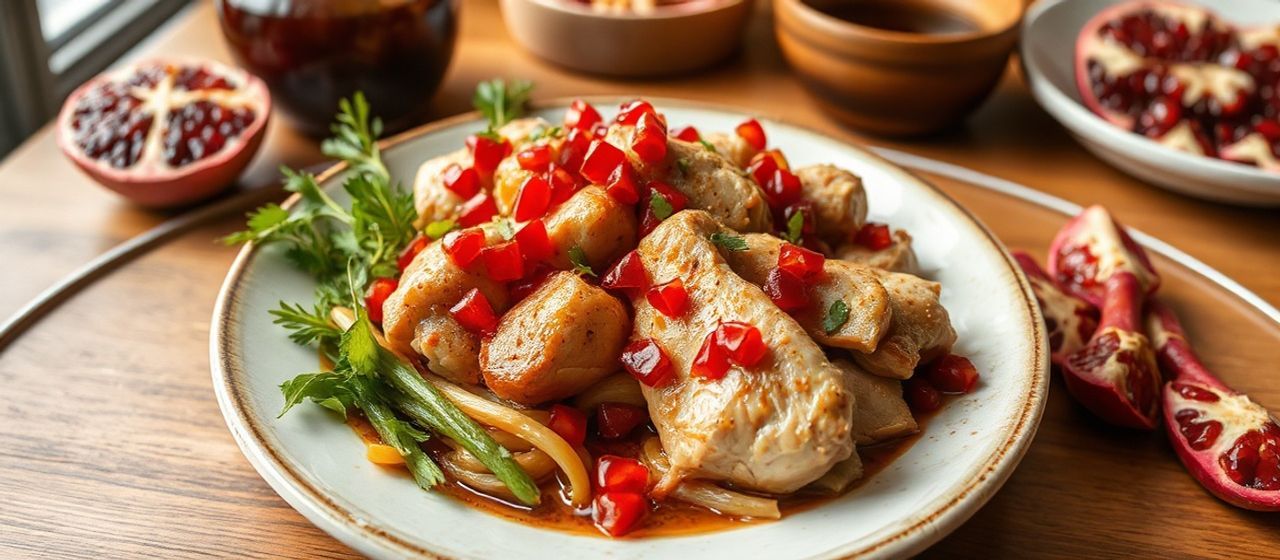 Pomegranate-Kissed Steamed Chicken with Ginseng