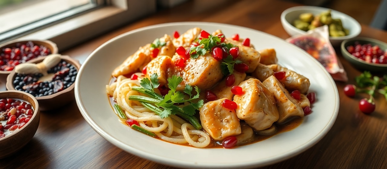 Pomegranate-Kissed Steamed Chicken with Ginseng
