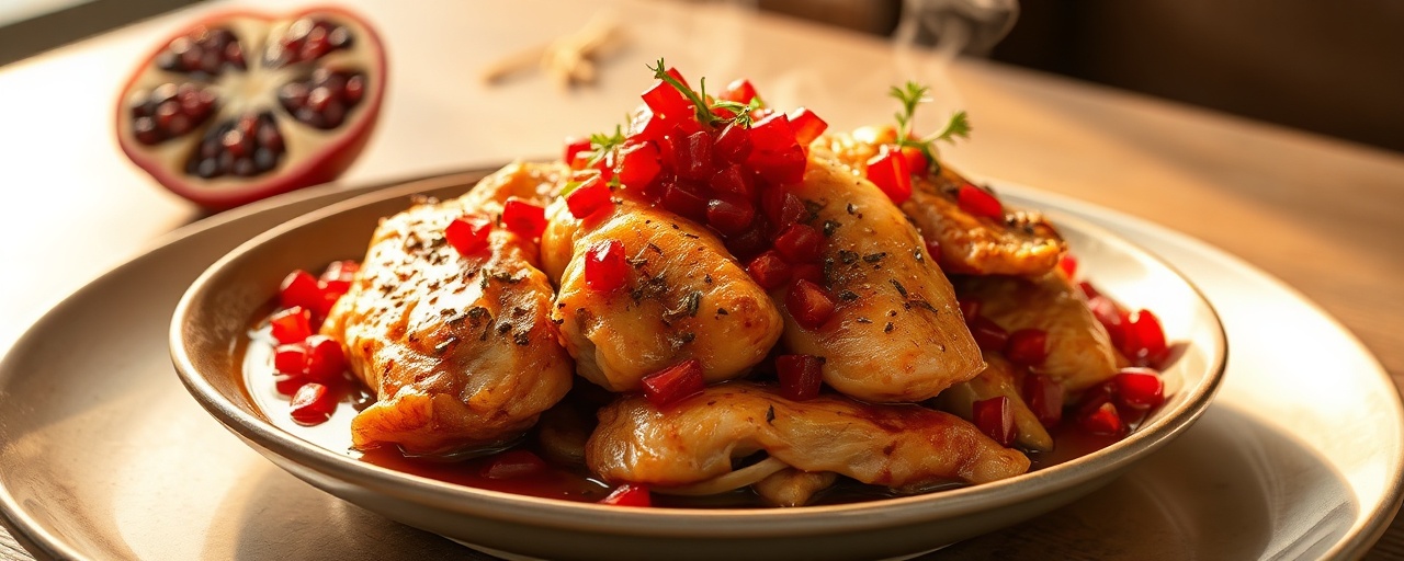 Pomegranate-Kissed Steamed Chicken with Ginseng