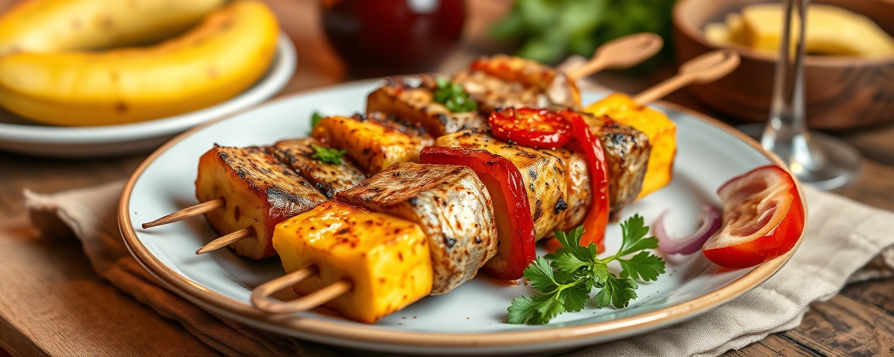 Portuguese Grilled Plantain and Sardine Skewers with Piri-Piri Glaze
