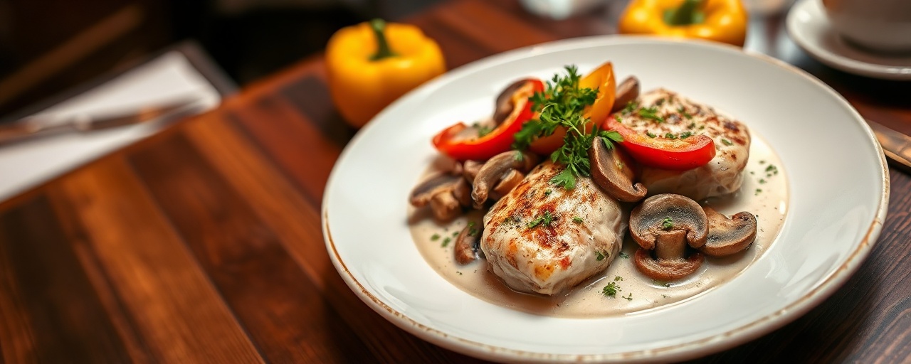 Poulet aux Trois Poivrons et Champignons à la Crème