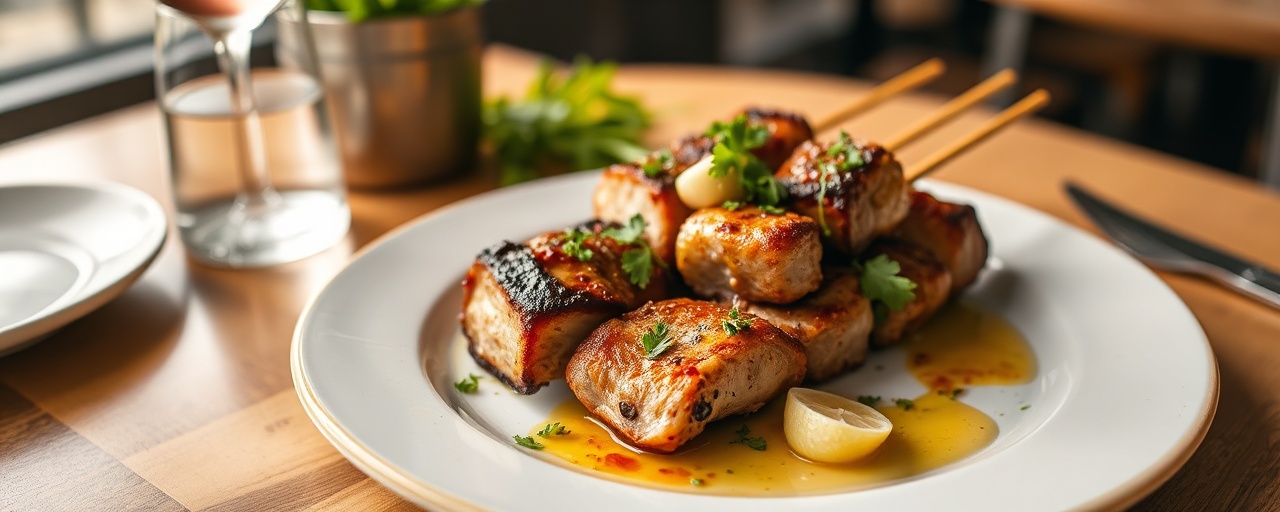 Psito Chirino Kalamaki me Kapnisto Piperia (Flash-Fried Chipotle Pork Skewers)
