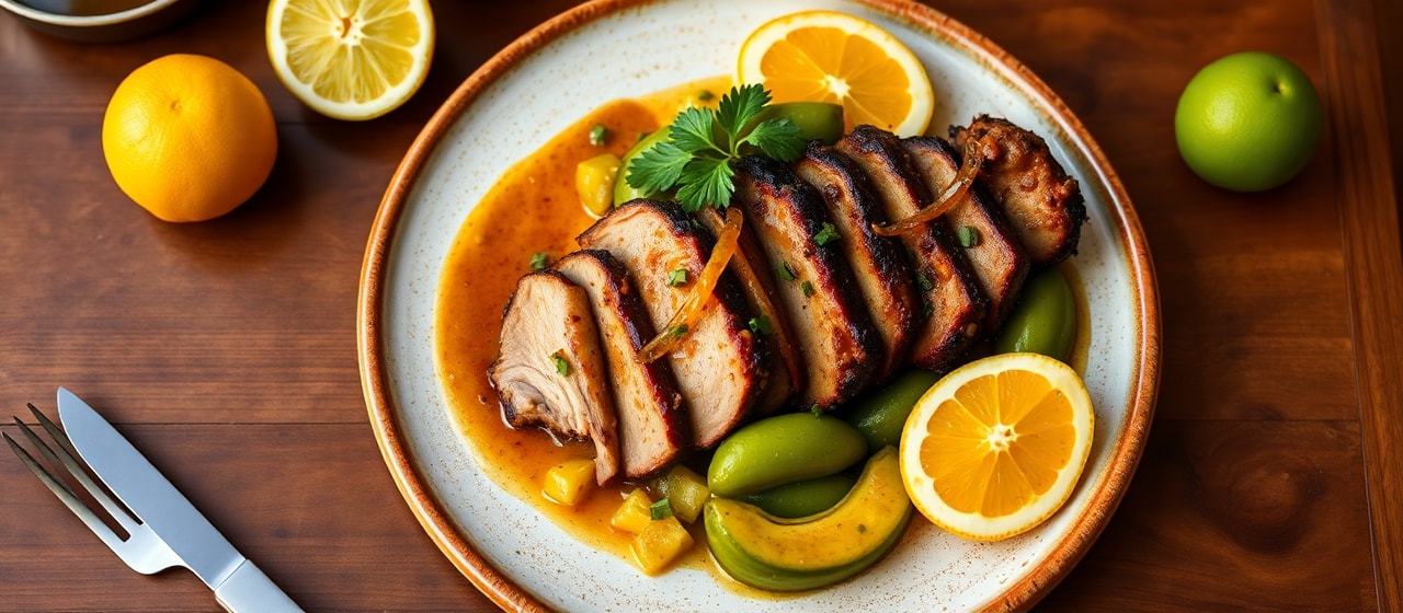 Puerco Asado con Plátanos y Mojo Criollo