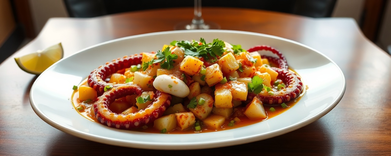 Pulpo Sous-Vide con Salsa de Maní y Yuca Crujiente