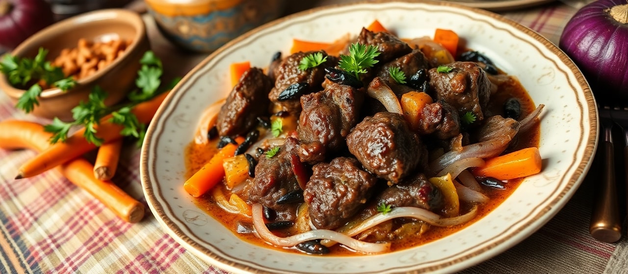 Qora Sarimsoq Qo'y Go'shti Qovurmasi (Black Garlic Lamb Stir-Fry)