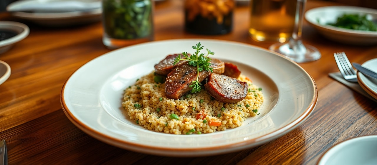Ördek Pastırması with Nar Ekşili Bulgur